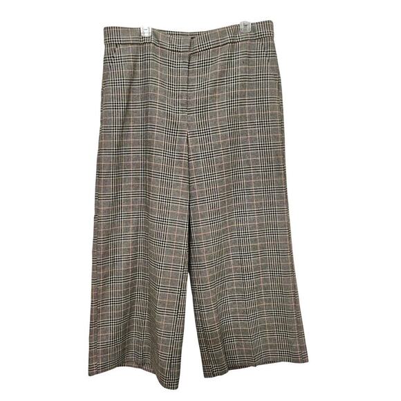 LOFT NWT Sz14. Linen blend Gingham Pink Gray Blk wide leg maxi pants. Stylish. - Picture 1 of 14